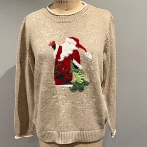 Vintage Christmas Santa Claus Beige Sweater by Christopher & Banks XL